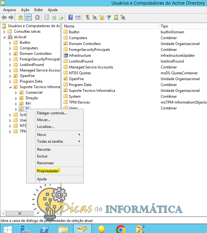 Unidade-Organizacional_Propriedades Como excluir uma unidade organizacional protegida no Windows Server